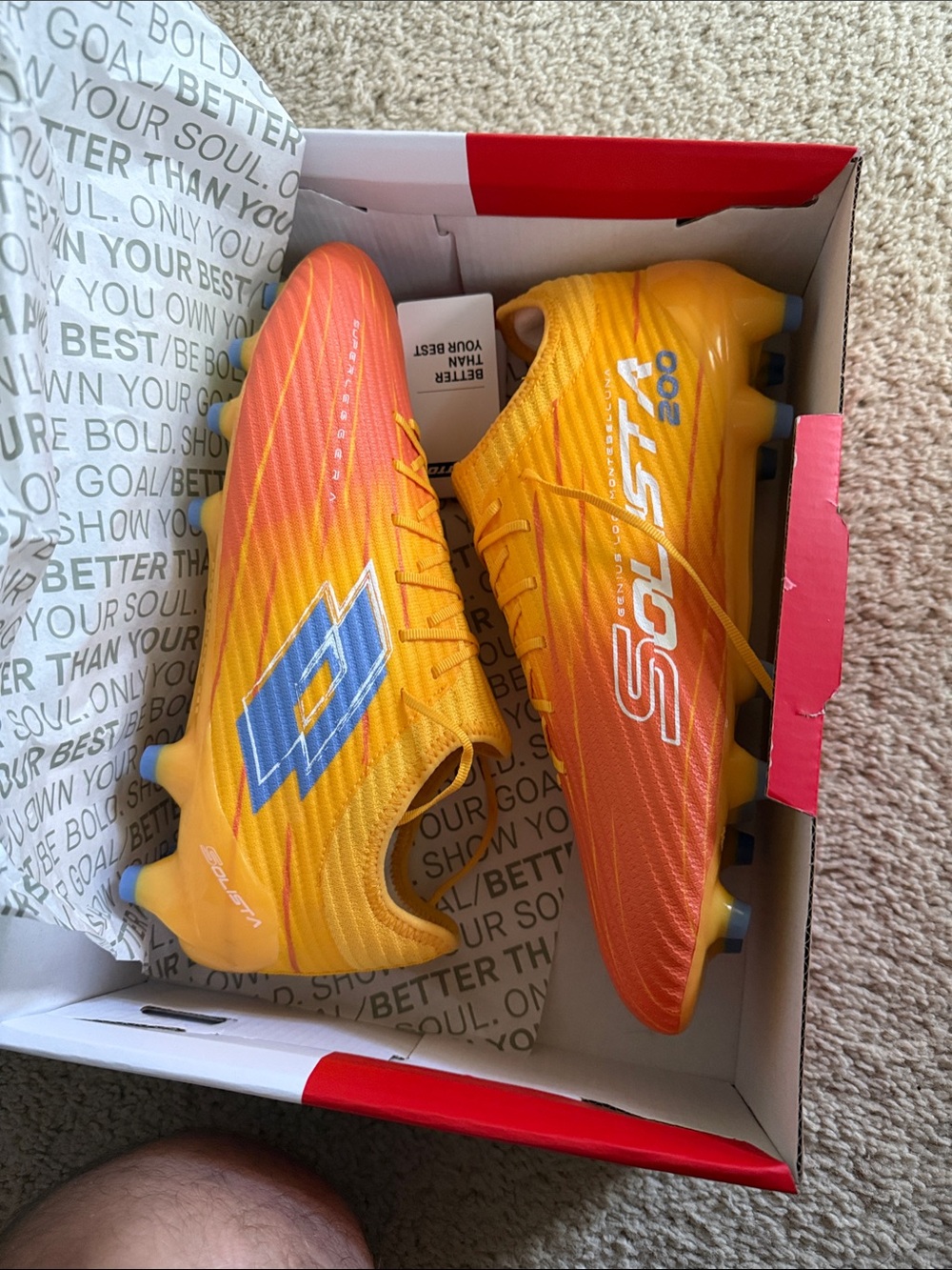 Lotto Men’s Athletic Soccer Cleats - Yellow/Orange with Blue Accent